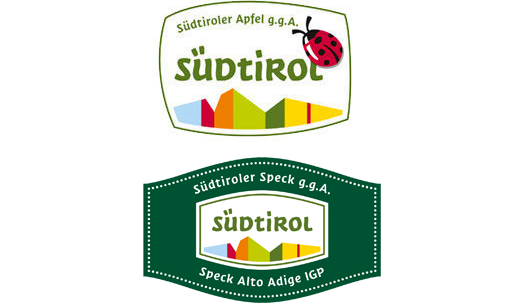 g.g.A.-Zeichen für Südtiroler Apfel und Südtiroler Speck